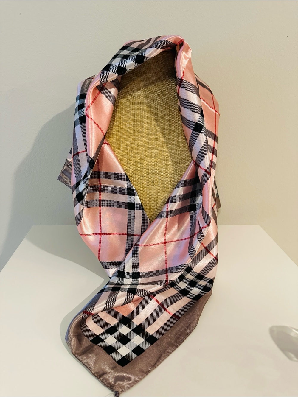 Silky Pink Plaid Women's Fashion Scarf